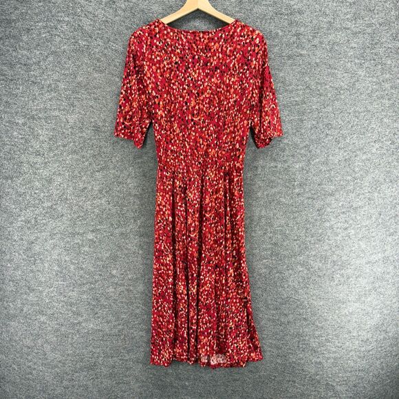 London Timed Dress Women 14 Red Geometric Sheath Midi Belted Short Sleeve Casual - Picture 2 of 7